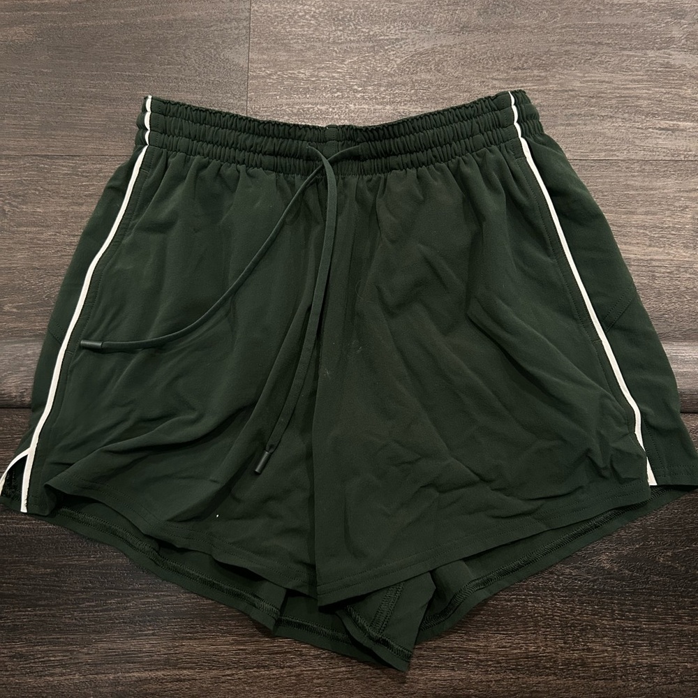 Lulu Dark Green Athletic Shorts with White Stripes